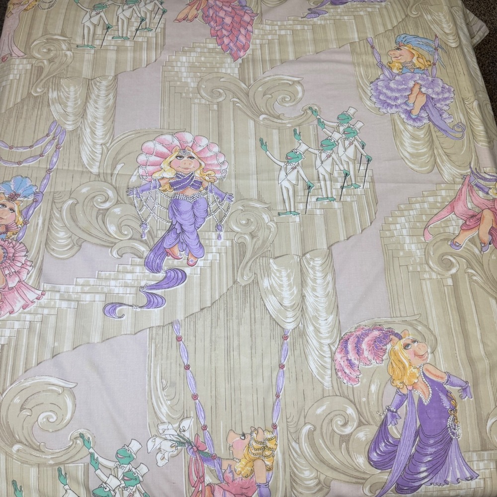 Vintage 1980 Martex Miss Piggy Kermit Muppets Twin Fitted Sheet Percale USA Made